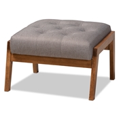 Baxton Studio Naeva Mid-Century Modern Grey Fabric Upholstered Walnut Finished Wood Footstool